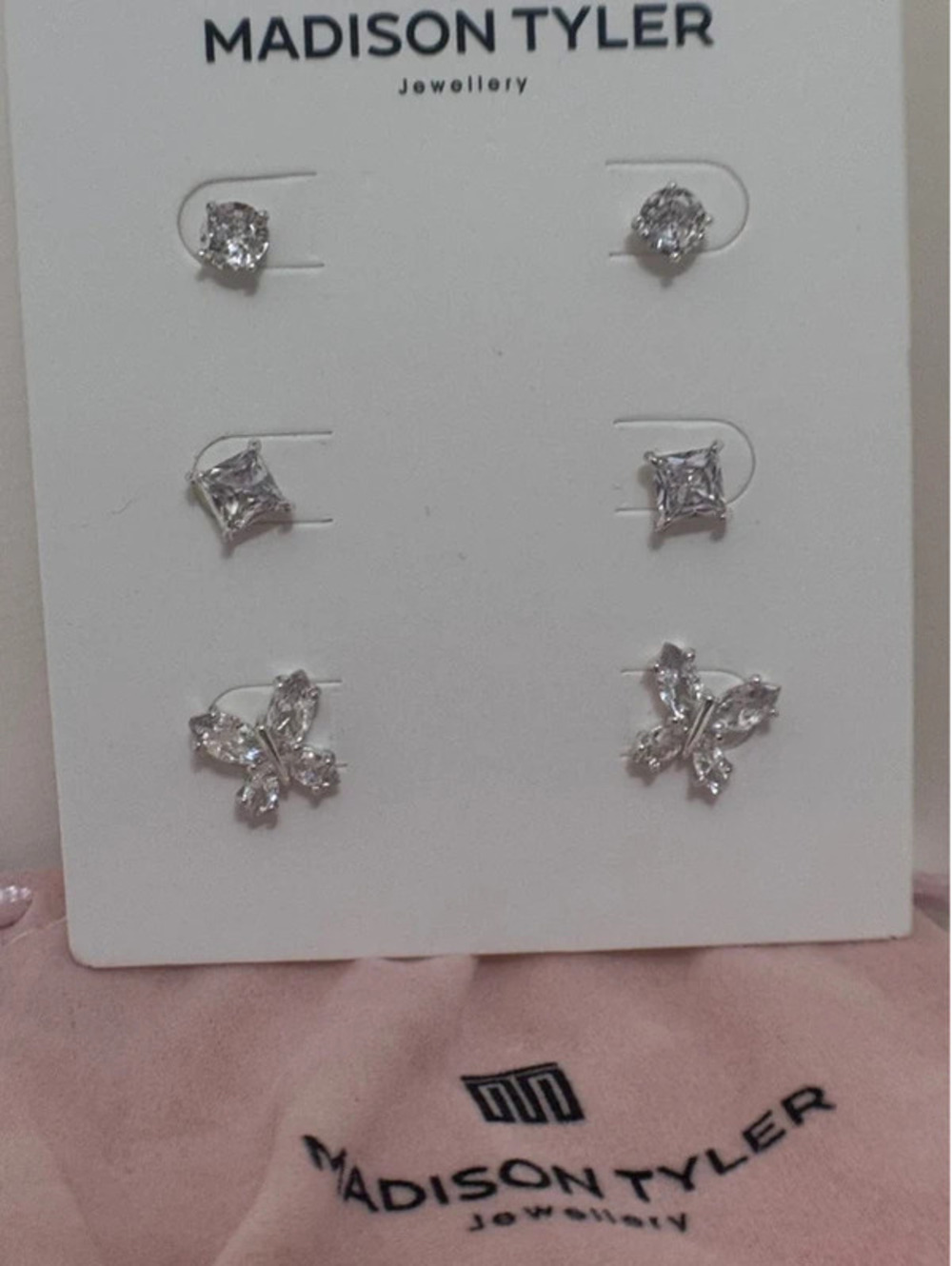 Fashion earrings, 3 pairs, cz. Madison Tyler brand
